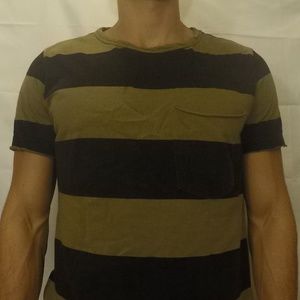 H&M Army Green/Black Wide Striped Rolled T-Shirt